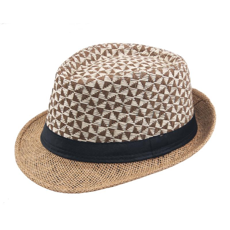 Hatsy Men's Fedoras Summer Straw Hats Straw Paper Woven Top Hats Outdoor Sun hats Selling Curly Jazz Hats Panama Cap khaki