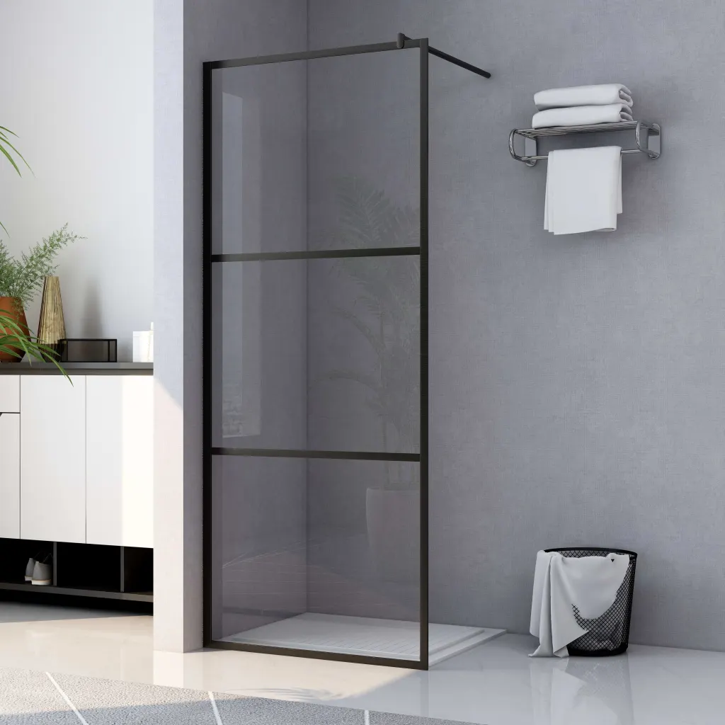 VidaXL Walk-in Shower Wall with Clear ESG Glass Black 80x195 cm