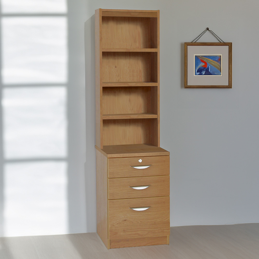 R White Cabinets Brown 3 Drawer 4 Shelf Filing Cabinet with Hutch