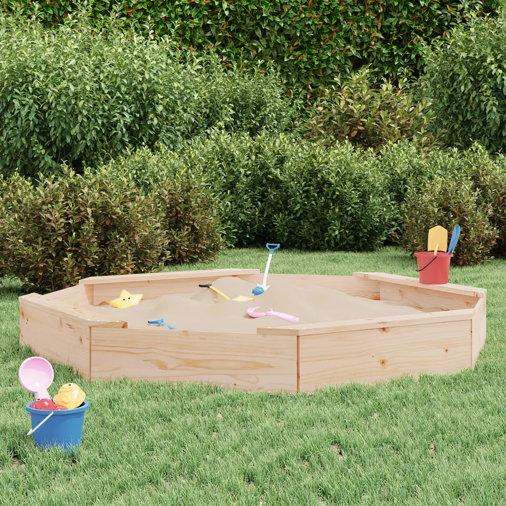 VidaXL (natural pine, 159.5 x 159.5 x 20 cm) vidaXL Sandbox with Seats Kids Toy Outdoor Sandpit Octagon Solid Wood Pine