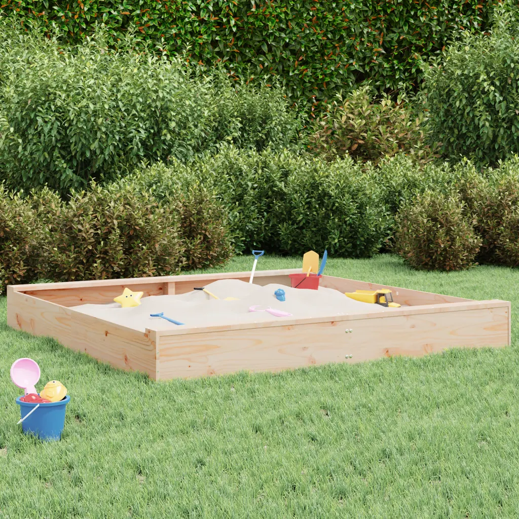 VidaXL (natural pine, 160 x 160 x 20 cm) vidaXL Sandbox with Seats Kids Toy Outdoor Sandpit Square Solid Wood Pine