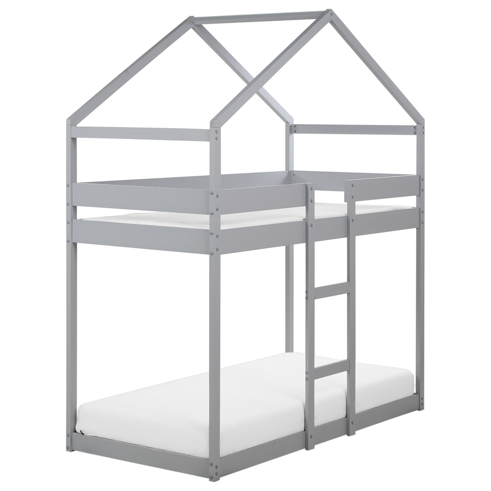 Beliani Wooden Kids House Bunk Bed Eu Single Size Grey Labatut