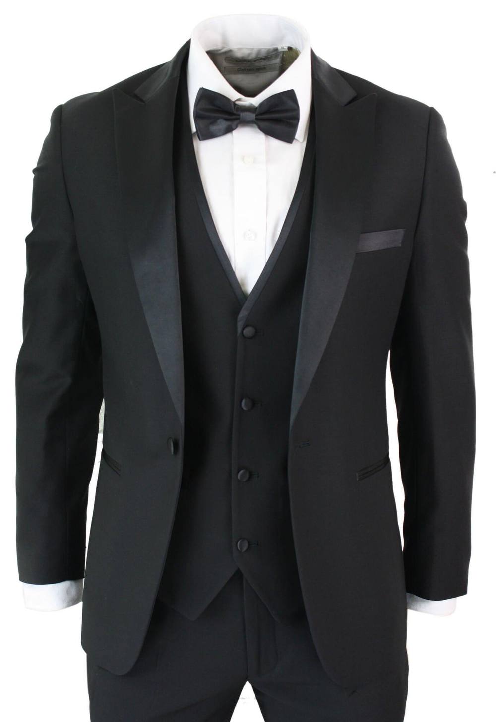 Paul Andrew Men Regent 3 Piece Blue Classic Tuxedo Suit in Black | Size: 40R