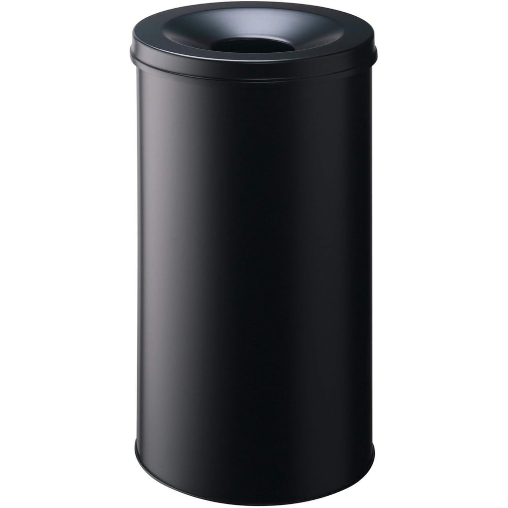 Durable Waste Basket Safe Round 60L Black Flip Steel Waste Bin