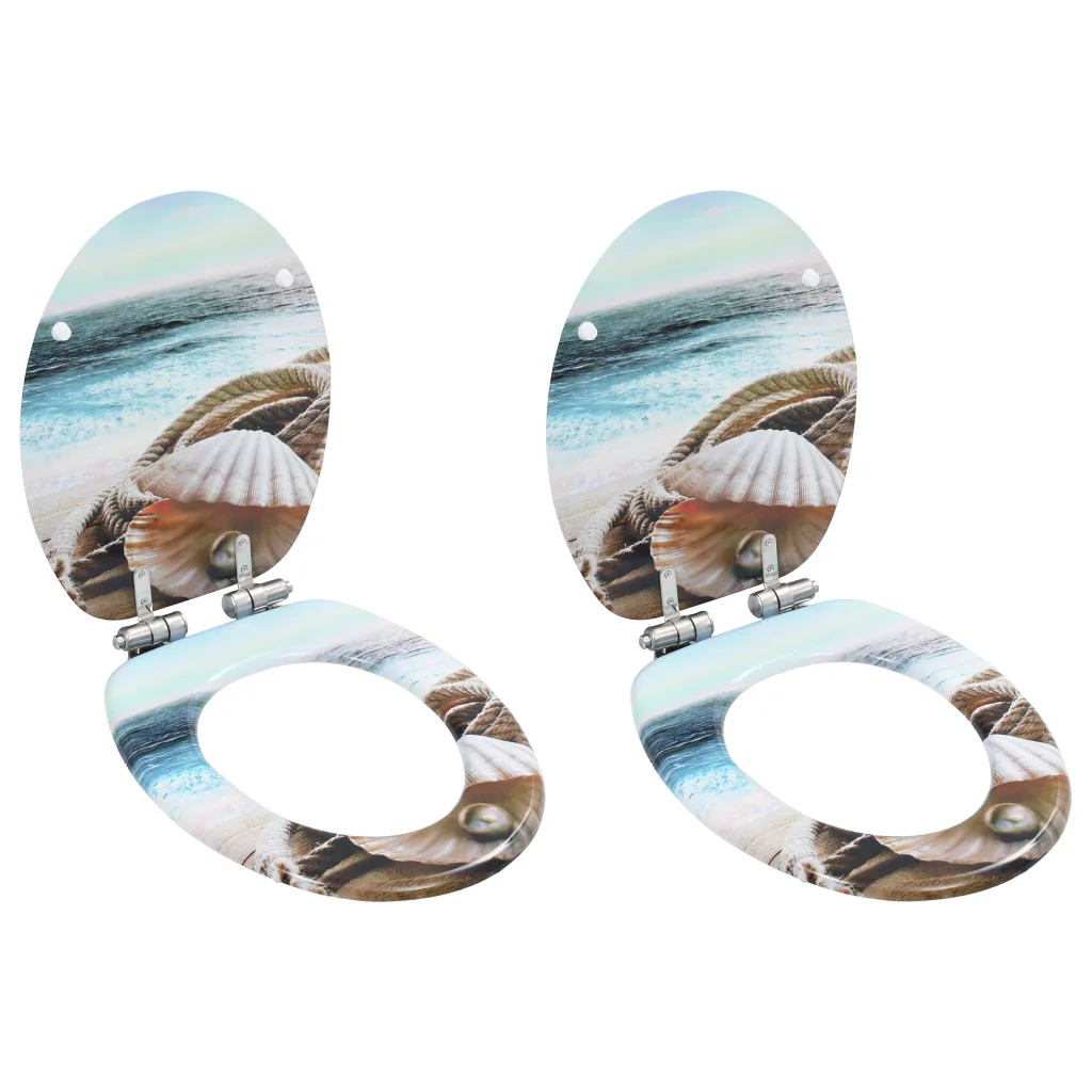 VidaXL WC Toilet Seats 2 pcs with Soft Close Lids MDF Muschel Design