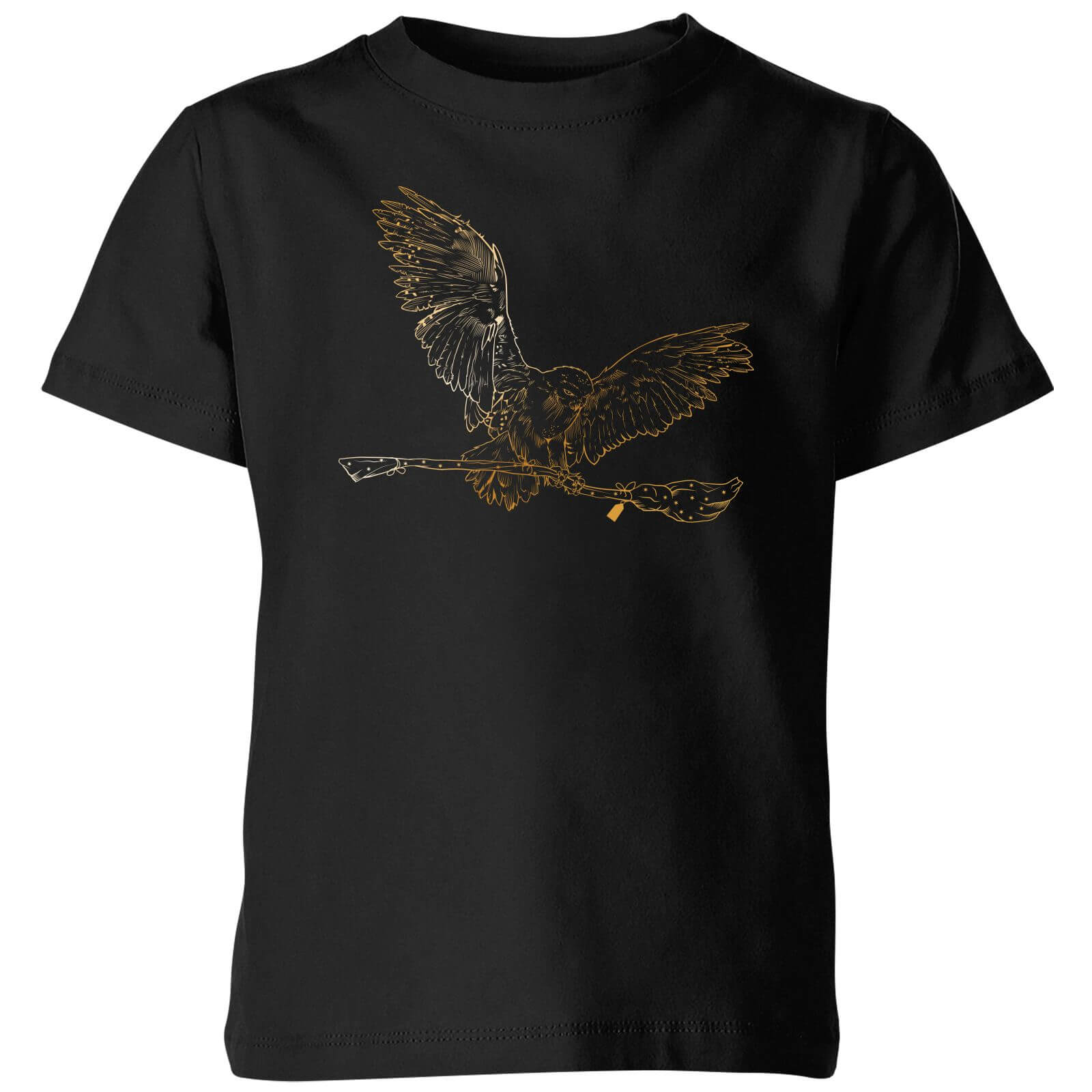 Original Hero Harry Potter Hedwig Broom Gold Kids' T-Shirt - Black - 9-10 Years