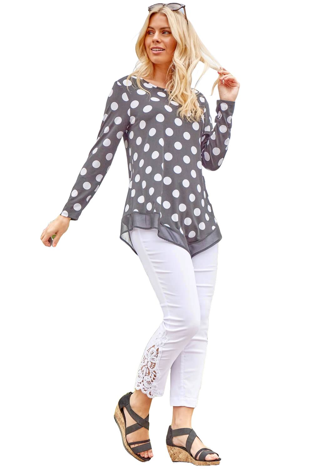 Roman Originals Roman Women's Lace Insert Crop Stretch Trousers|Size: 10|white