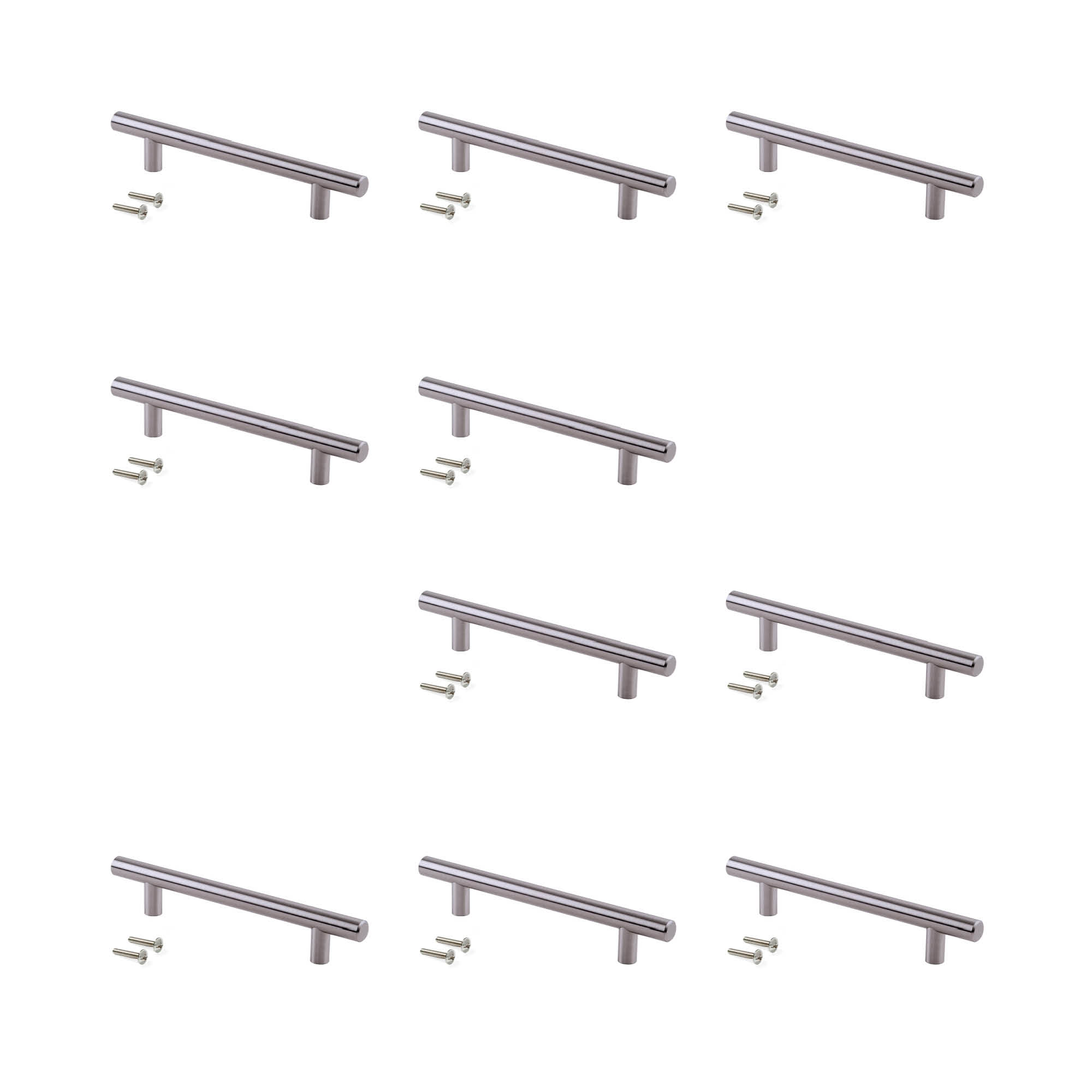 EMUCA Lotto di 10 maniglie Orlando D. 12 mm in acciaio con finitura nichel satinato con interasse 256 mm