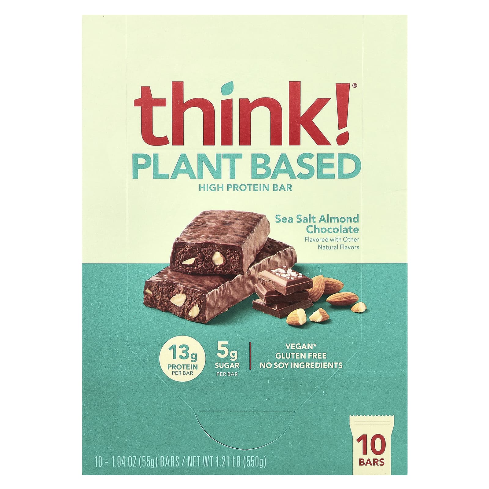 THINK ! Think!, High Protein Bars, Sea Salt Almond Chocolate, 10 Bars, 55 g (1.94 oz) Each