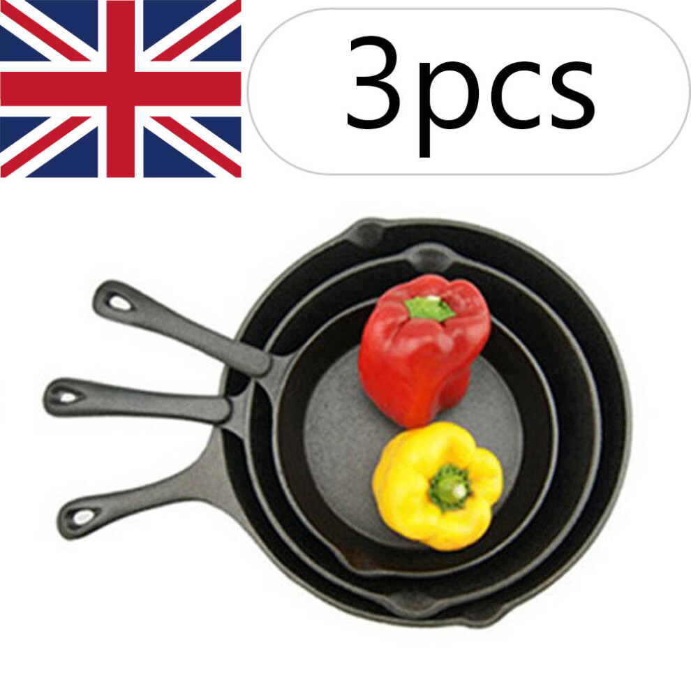 Unbranded 3pcs Set Cast Iron Non-stick Frying Griddle Pan Fry Bbq Skillets