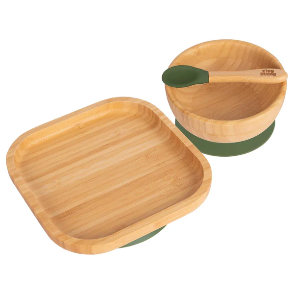 Tiny Dining 3pc Square Bamboo Baby Weaning Set