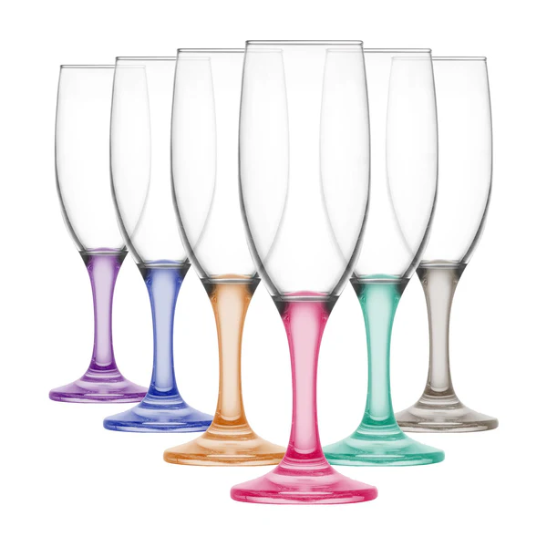 190ml Misket Glass Champagne Flutes - Coloured Stem - Pack of 6