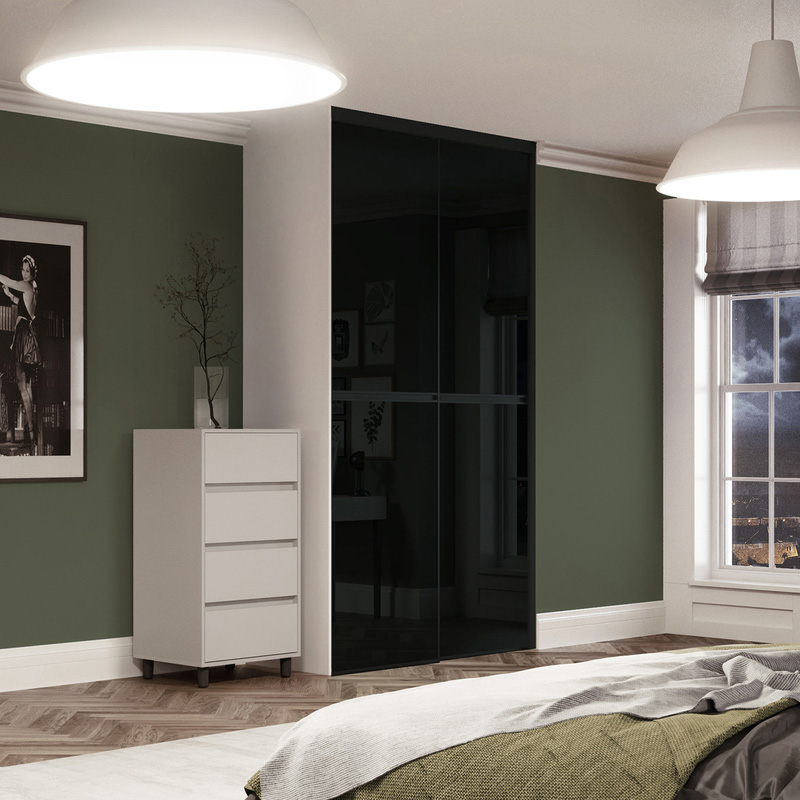 Spacepro Minimalist 2 Door Sliding Wardrobe Kit Framed Glass Doors 1504 x 2260mm in Black Aluminium/Glass