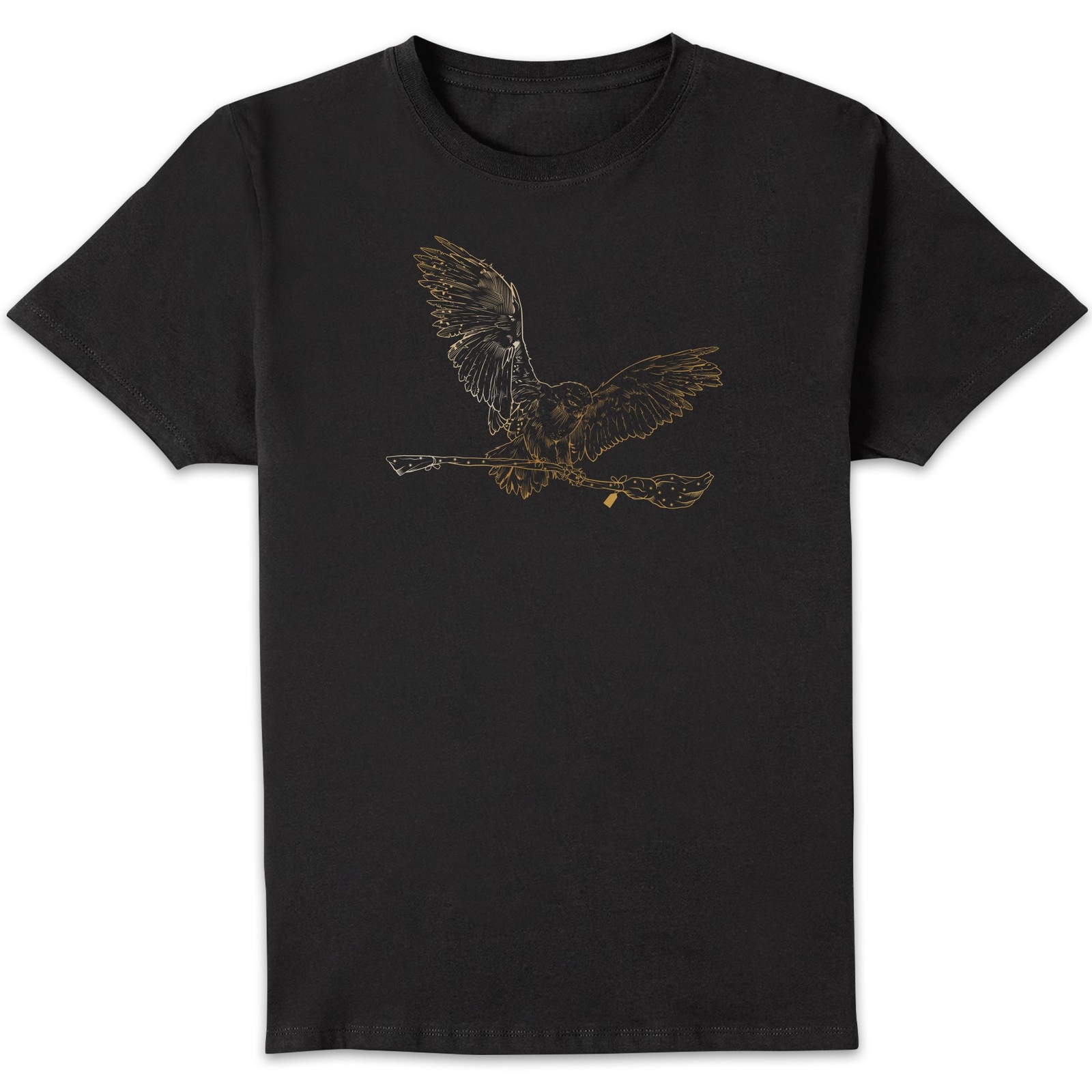 Original Hero Harry Potter Hedwig Broom Gold Men's T-Shirt - Black - S