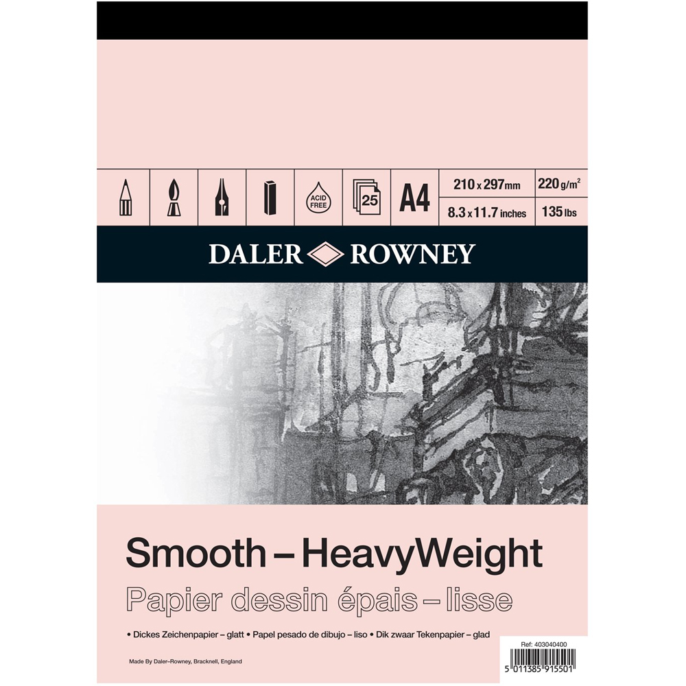 Daler-Rowney Smooth A4 Heavyweight Pad 220gsm 25 White Sheets