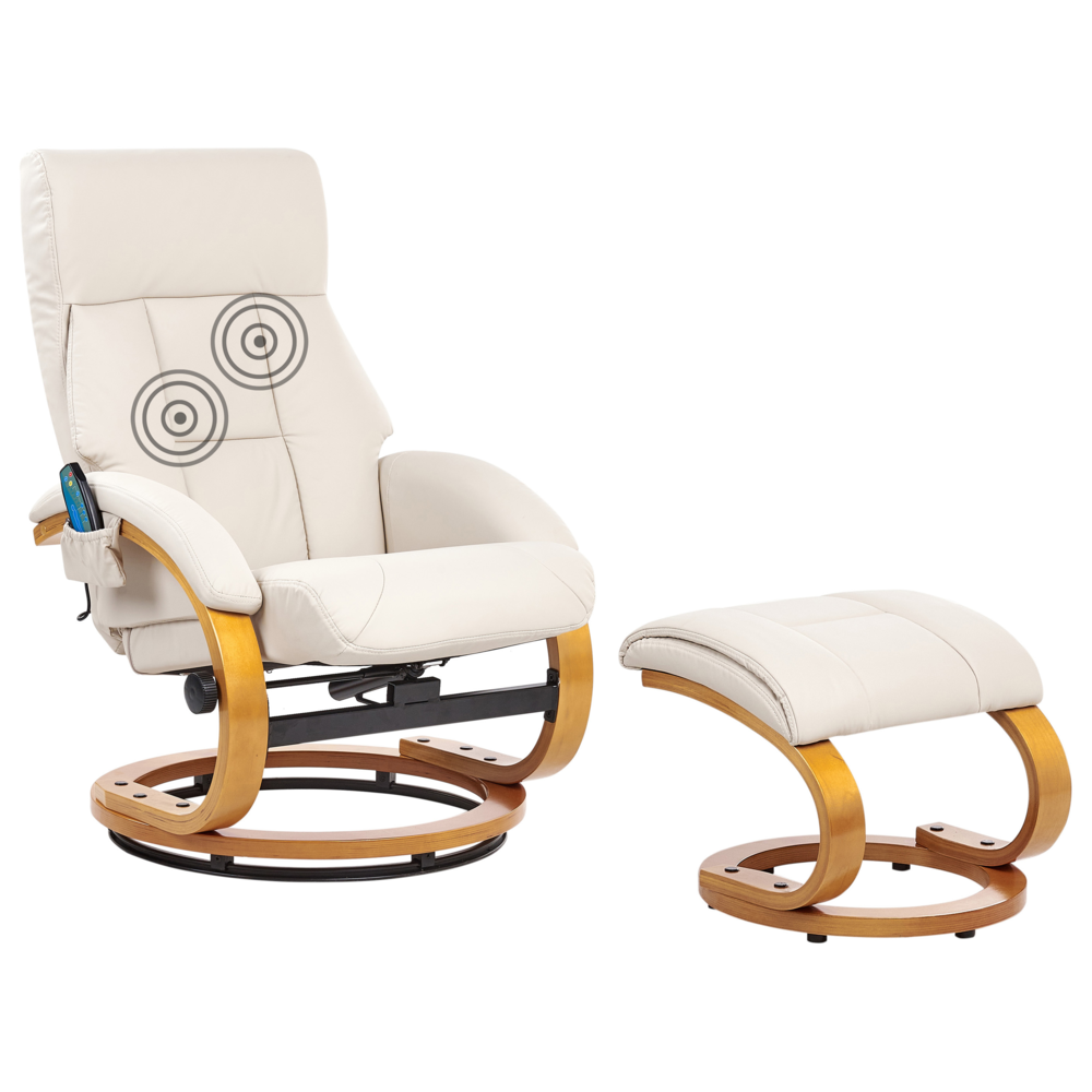 Beliani Massage Chair Force With Footstool Faux Leather Light Beige