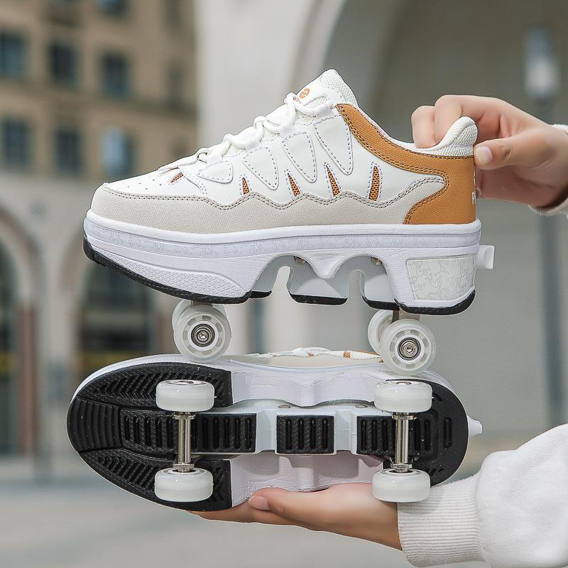 Angel Ting Children Teenagers Boys and Girls Shapeshifting Shoes Four Wheels Dual-purpose Roller Skates Double Row Runaway Shoes Roller Skates 39