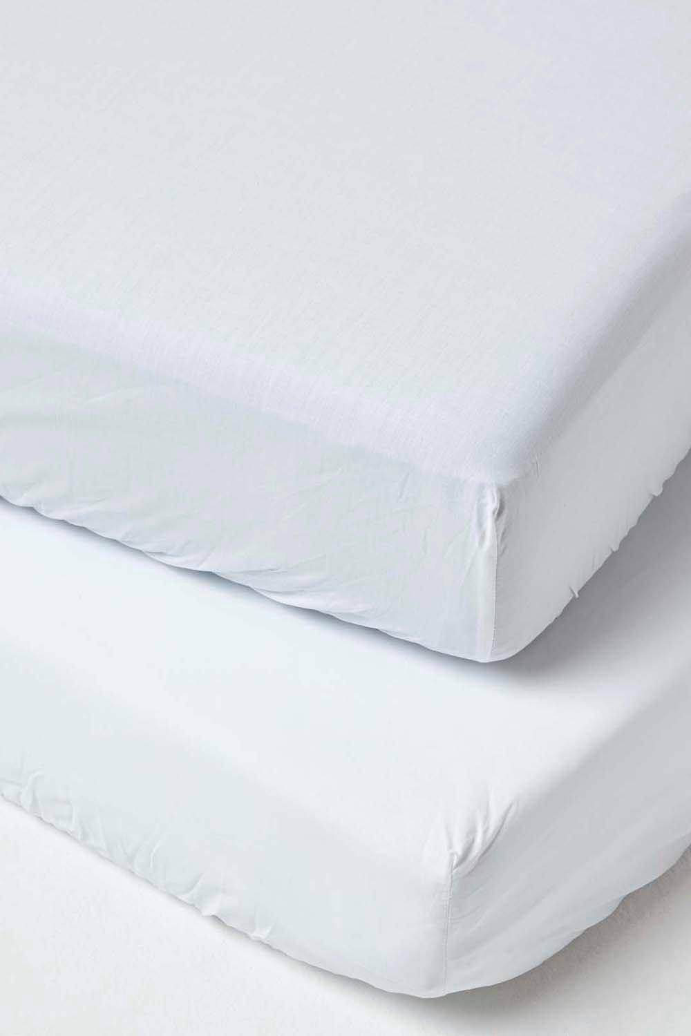 Homescapes Cotton Cot Bed Fitted Sheets 200 Thread Count, 2 Pack|Size: Cot Bed|white