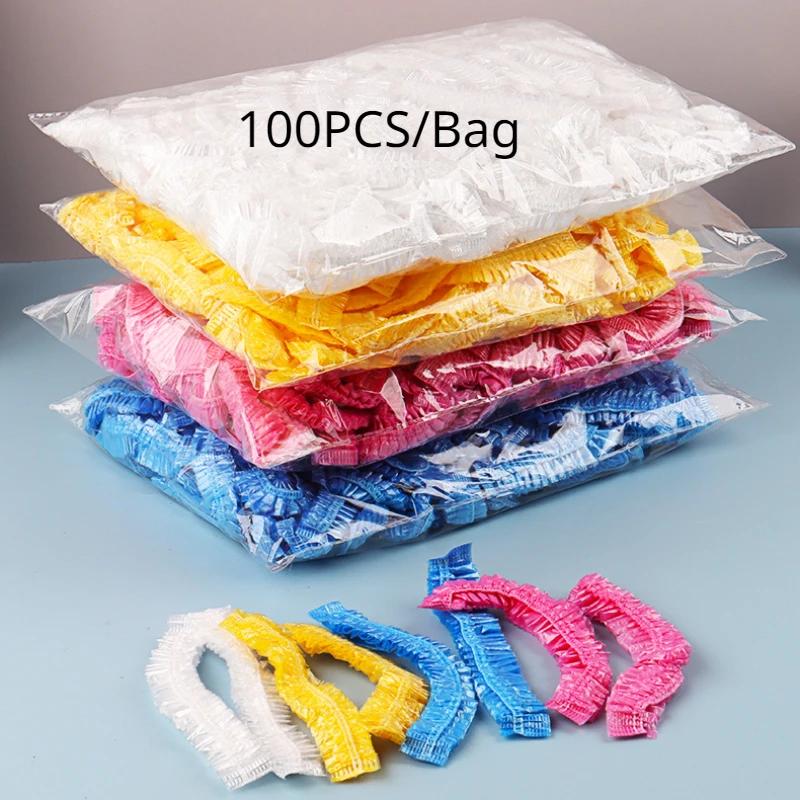 XYNN 100pcs/set Disposable Shower Cap Sauna Accessories Transparent Waterproof Disposable Hair Caps Bathroom Products Home clear
