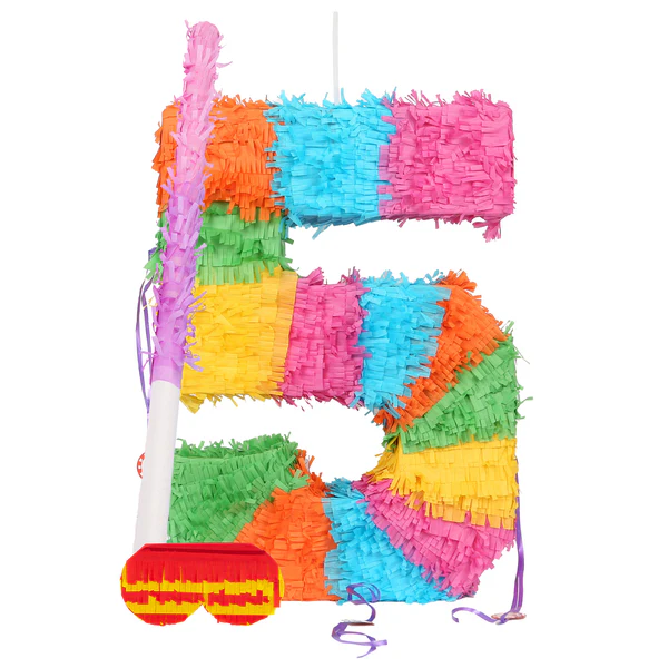 Fax Potato Large Number 5 Pinata Party Set - Pink Stick