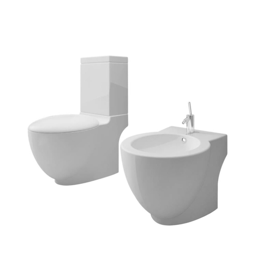 VidaXL White Ceramic Toilet & Bidet Set