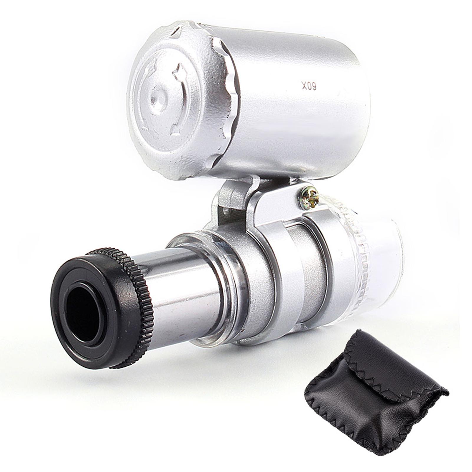 KKmoon Mini 60X Pocket Microscope Jewelry Magnifier Loupe Glass LED UV Light