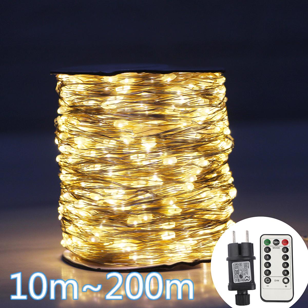 Kongdii (cool white, 20M 200Led) 30/100/200m Led Copper Wire String Lights Street Fairy Lights Garland Led Remote Outdoor Christmas Tree Garden Wedding Party