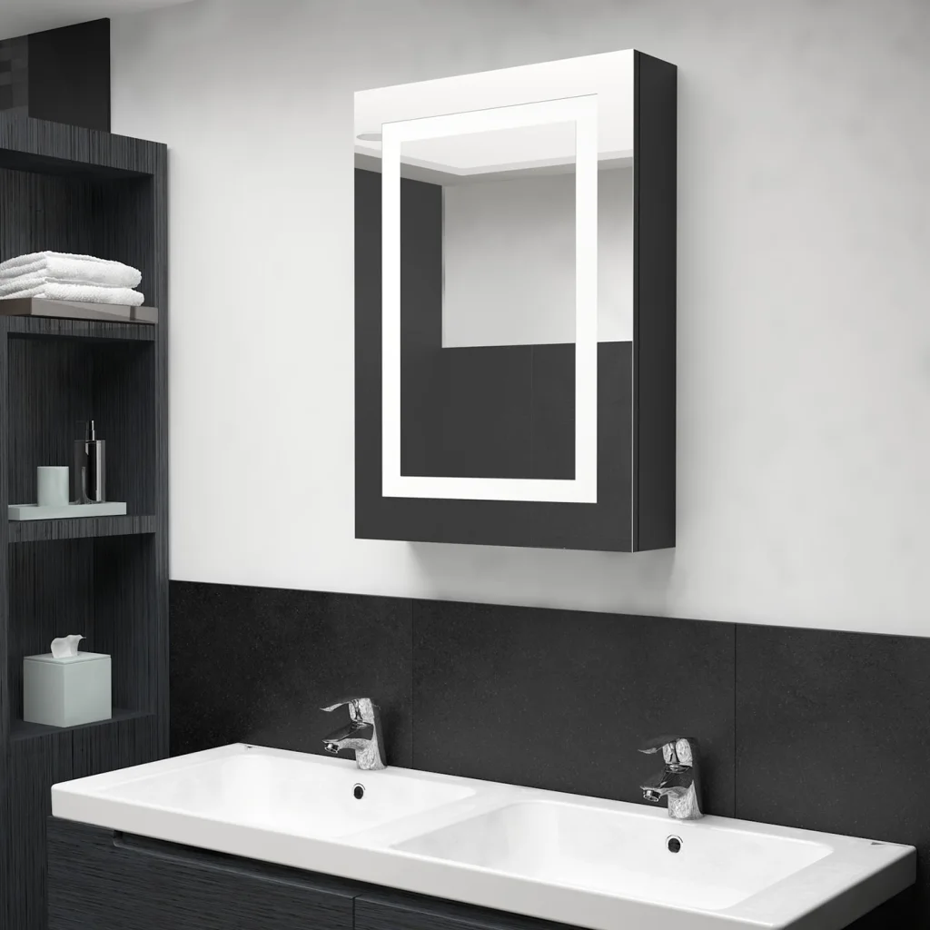 VidaXL LED Bathroom Mirror Cabinet Shining Black 50x13x70 cm