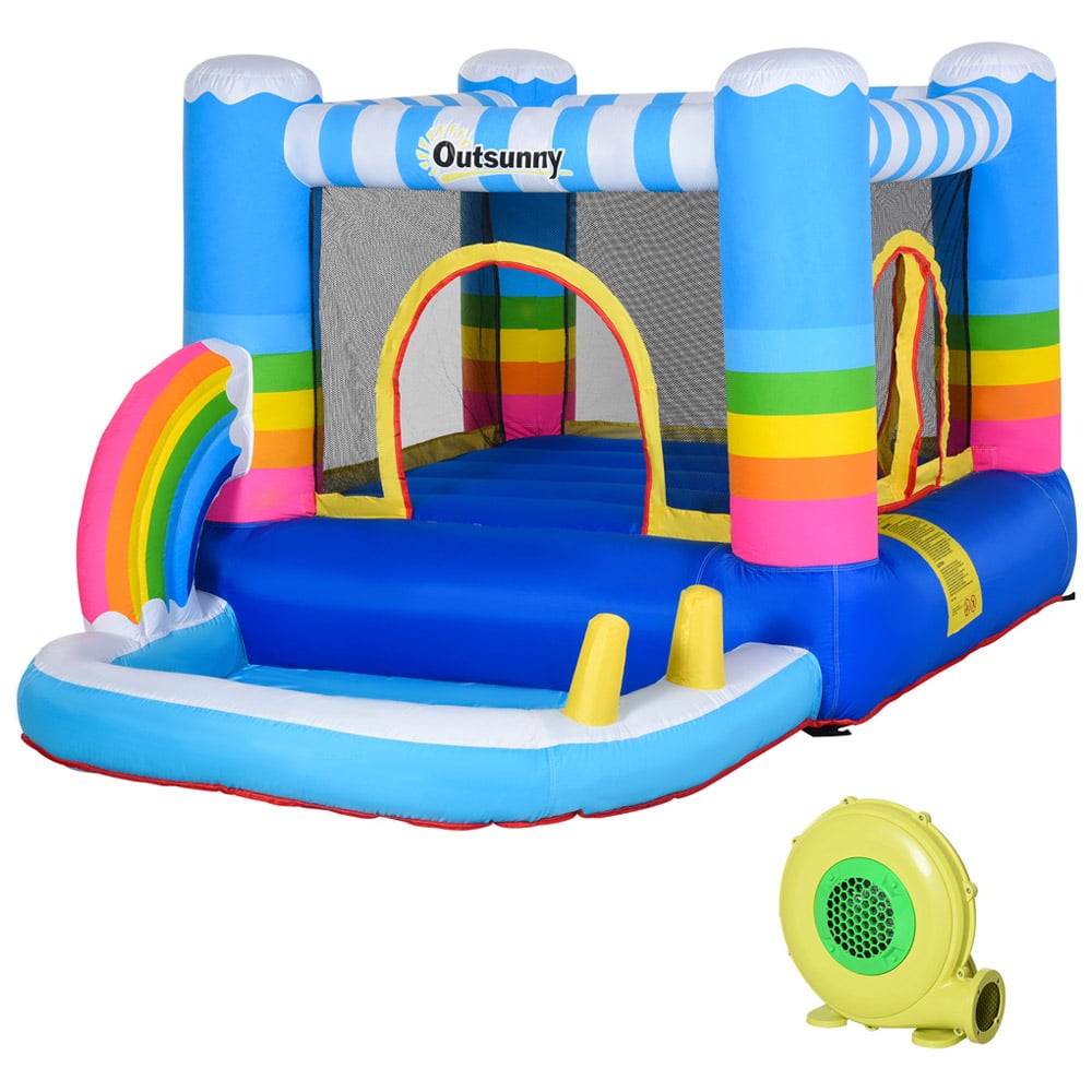 Outsunny 2-in-1 Water Pool Bouncy Castle with Safety Enclosure Net