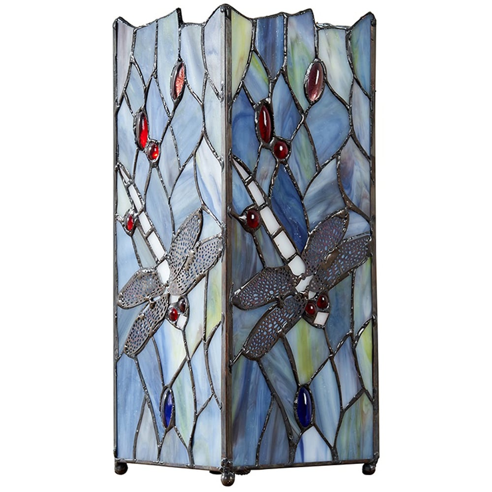 Value Lights Tiffany Multi-Coloured Dragonfly Square Table Lamp