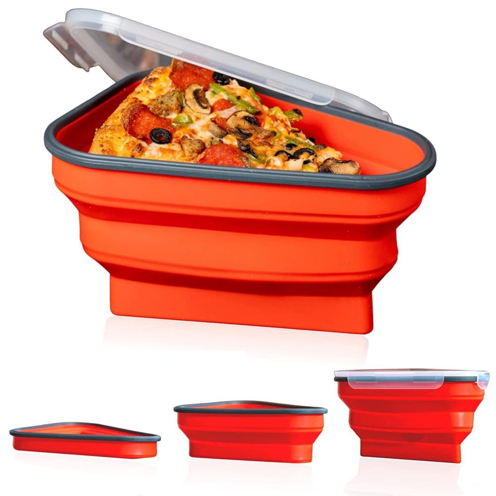 COSYHOME Pizza Slice Container with Lids Silicone Reusable Foldable Pizza Slice Storage Holder Saver