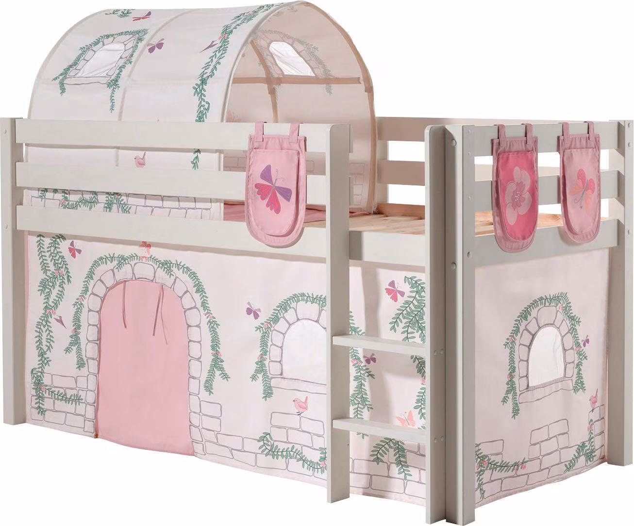 Vipack Pino cabin Bed with Birdy Curtain Set white
