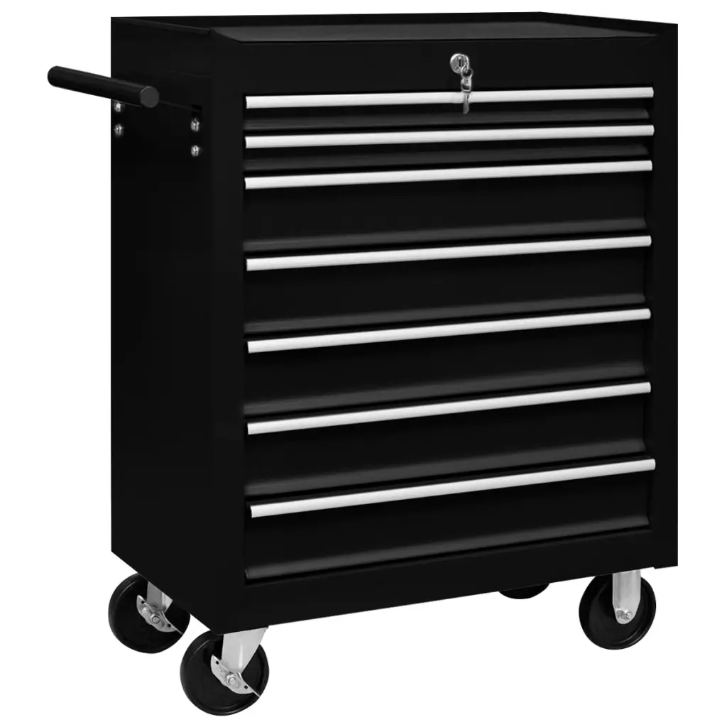 VidaXL Workshop Tool Trolley with 7 Drawers Black