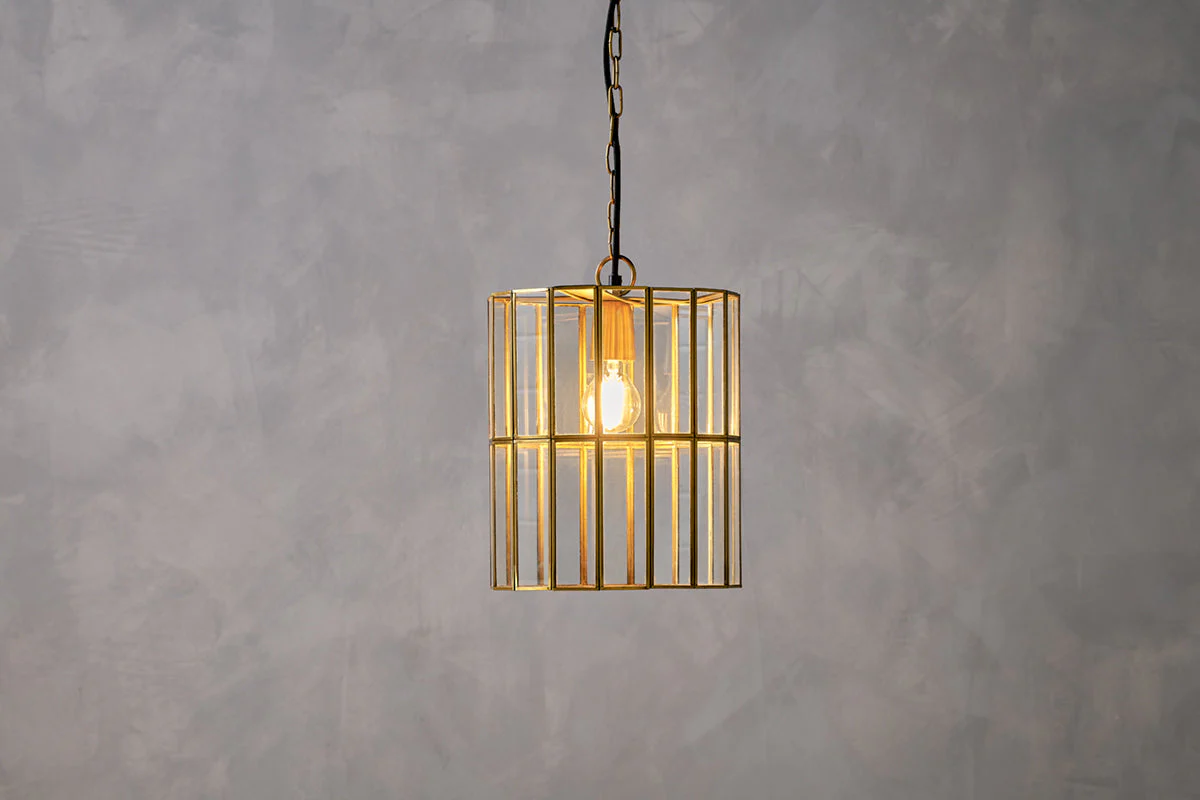 Nkuku Kirindi Glass Panel Pendant | Lights | Antique Brass