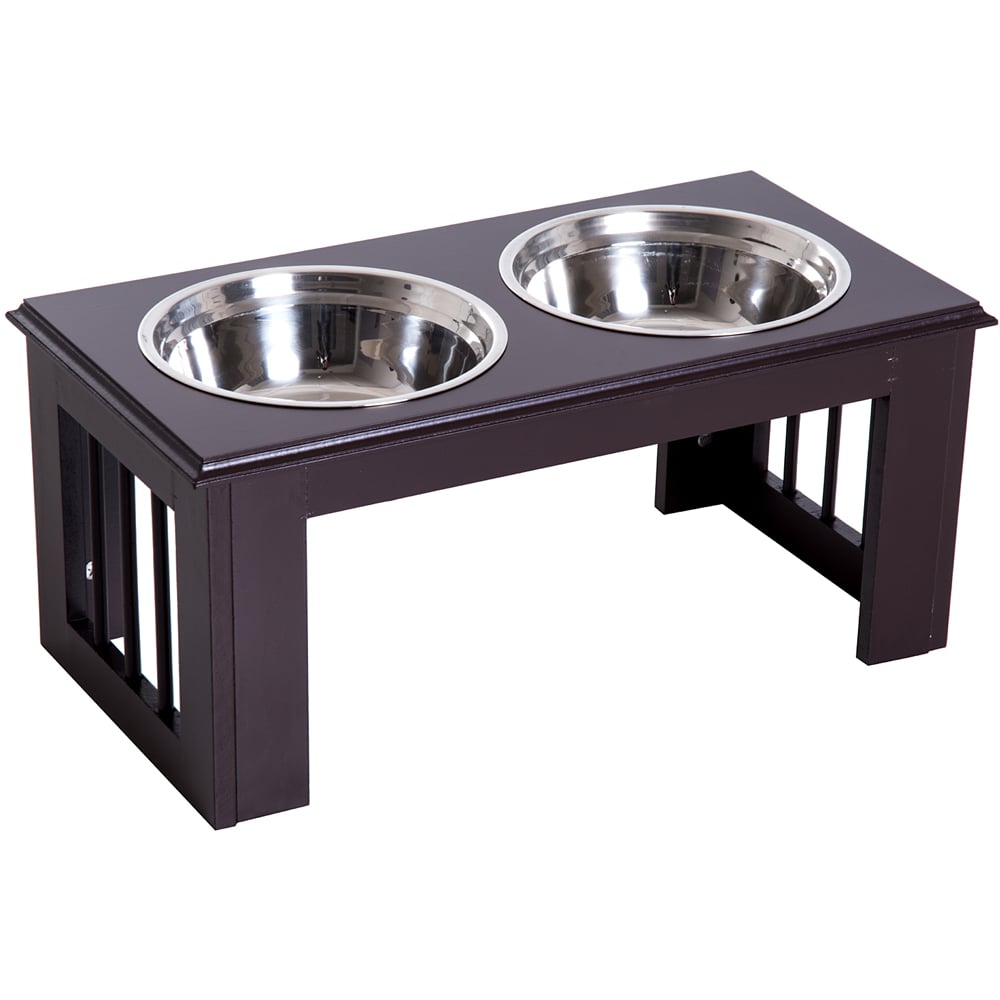 PawHut Brown Stainless Steel Raised Dog Bowls Pet Feeder