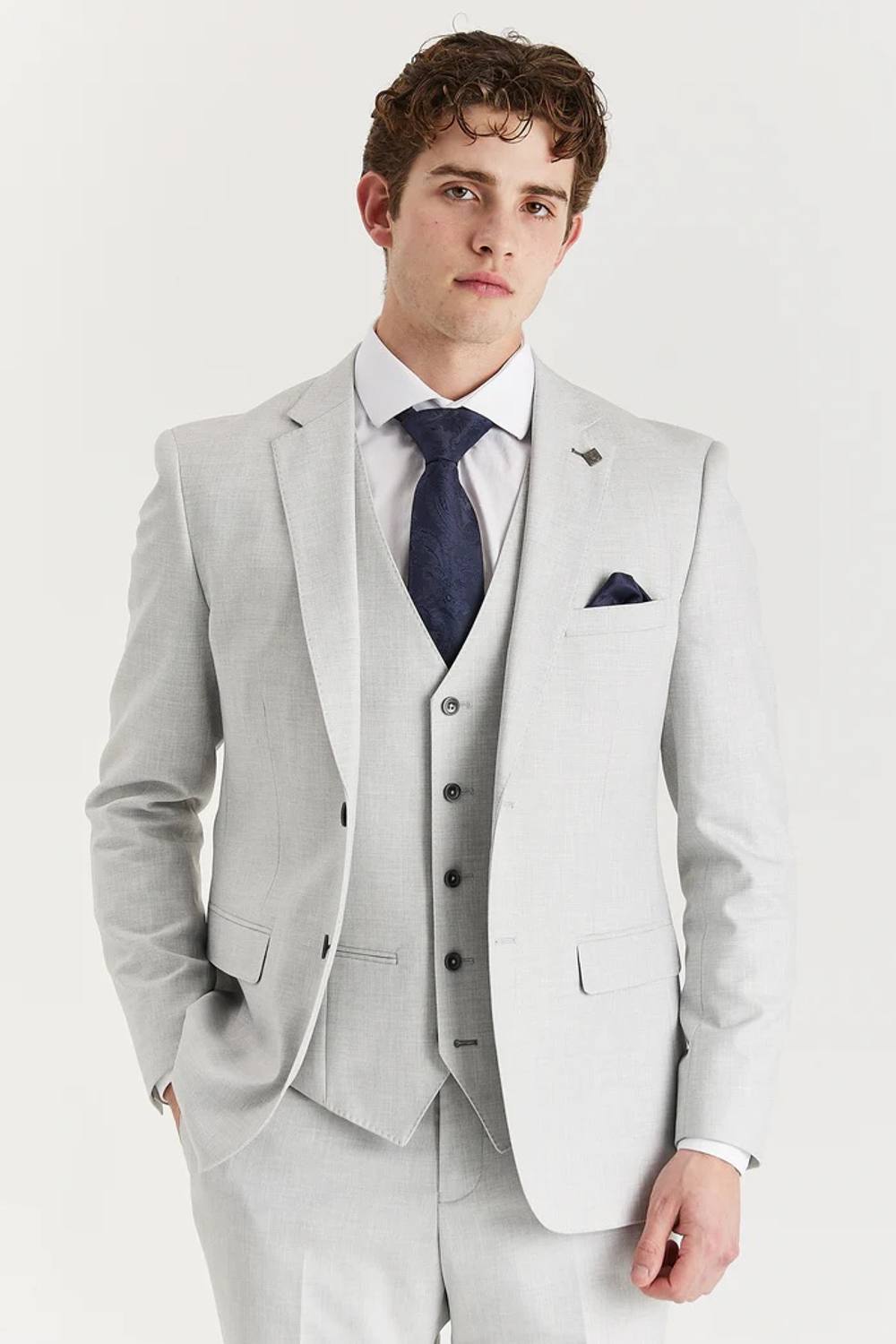 Paul Andrew Men Belmont 3 Piece Suit Classic Stitch Lapel Wedding Summer Prom in Silver | Size: 44R