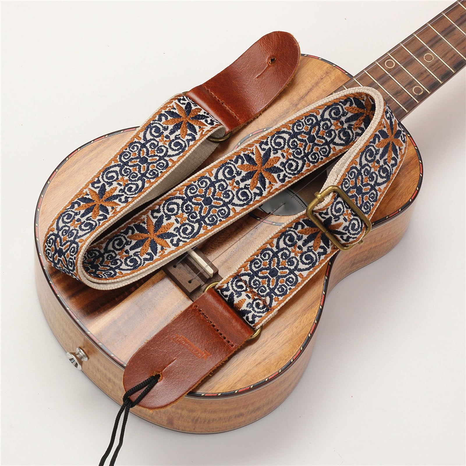 KAYOMART Electric Ukulele adjustable nylon leather ukulele shoulder embroidered ukulele strap with leather strap suitable for all size ukuleles from kids to strap, &