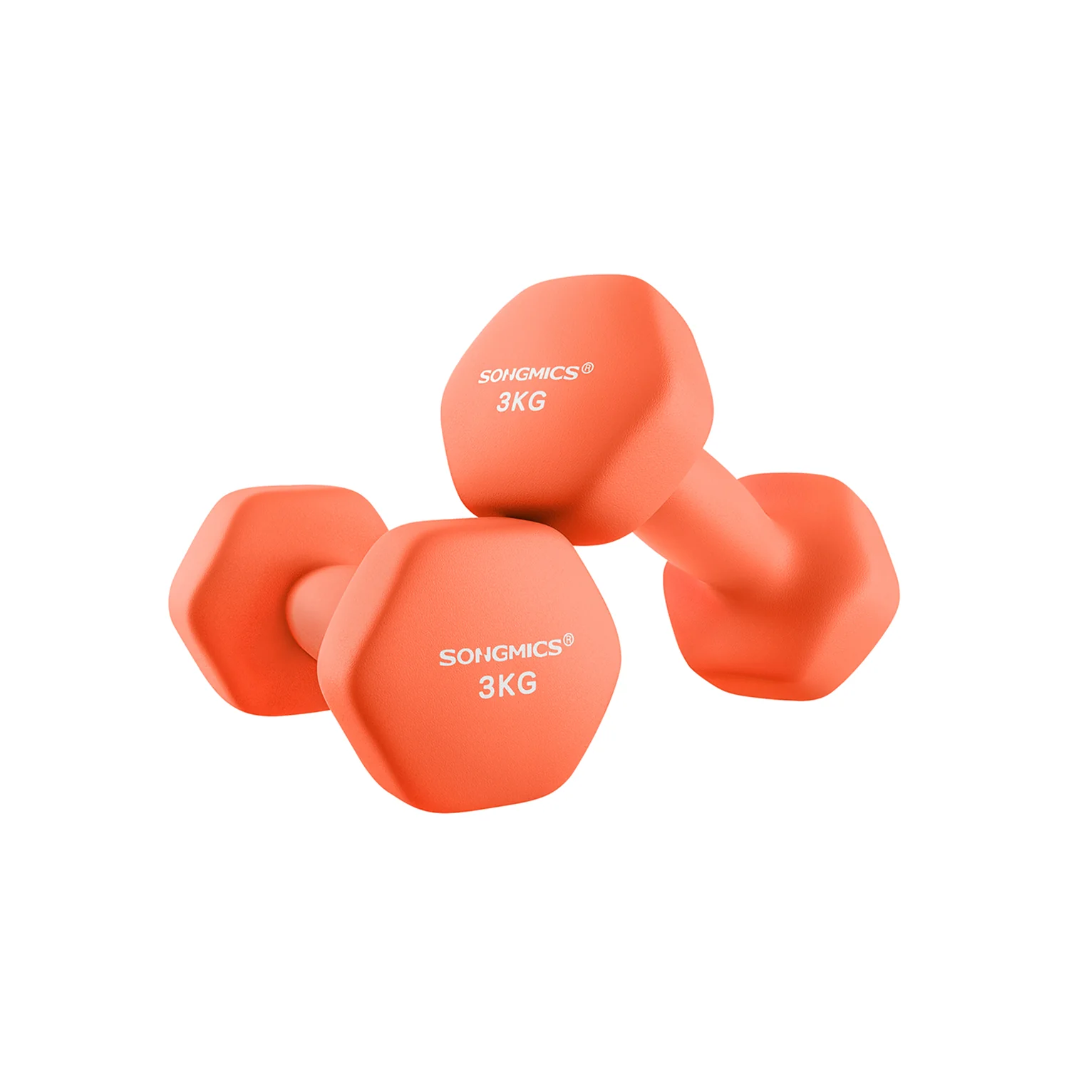 SONGMICS Set of 2 Neoprene Hex Dumbbells with Dumbbells Bars, Orange / 2 x 3 kg