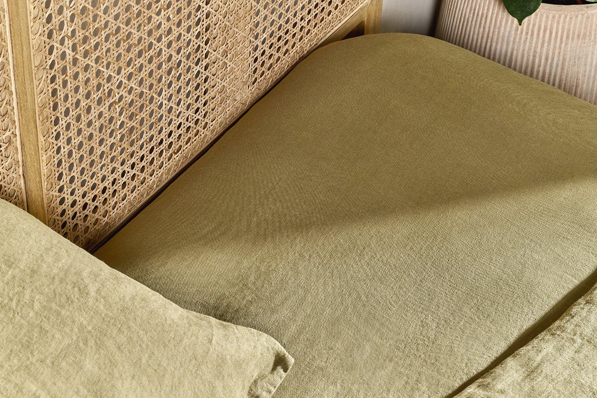 Nkuku Adya Linen Fitted Sheet | Textiles | Olive | Super King