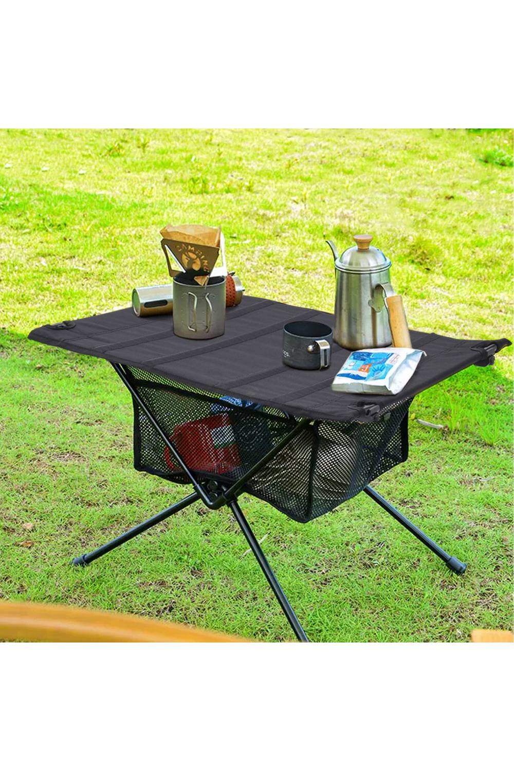 Living And Home Aluminium Camp Table with Mesh Shelf