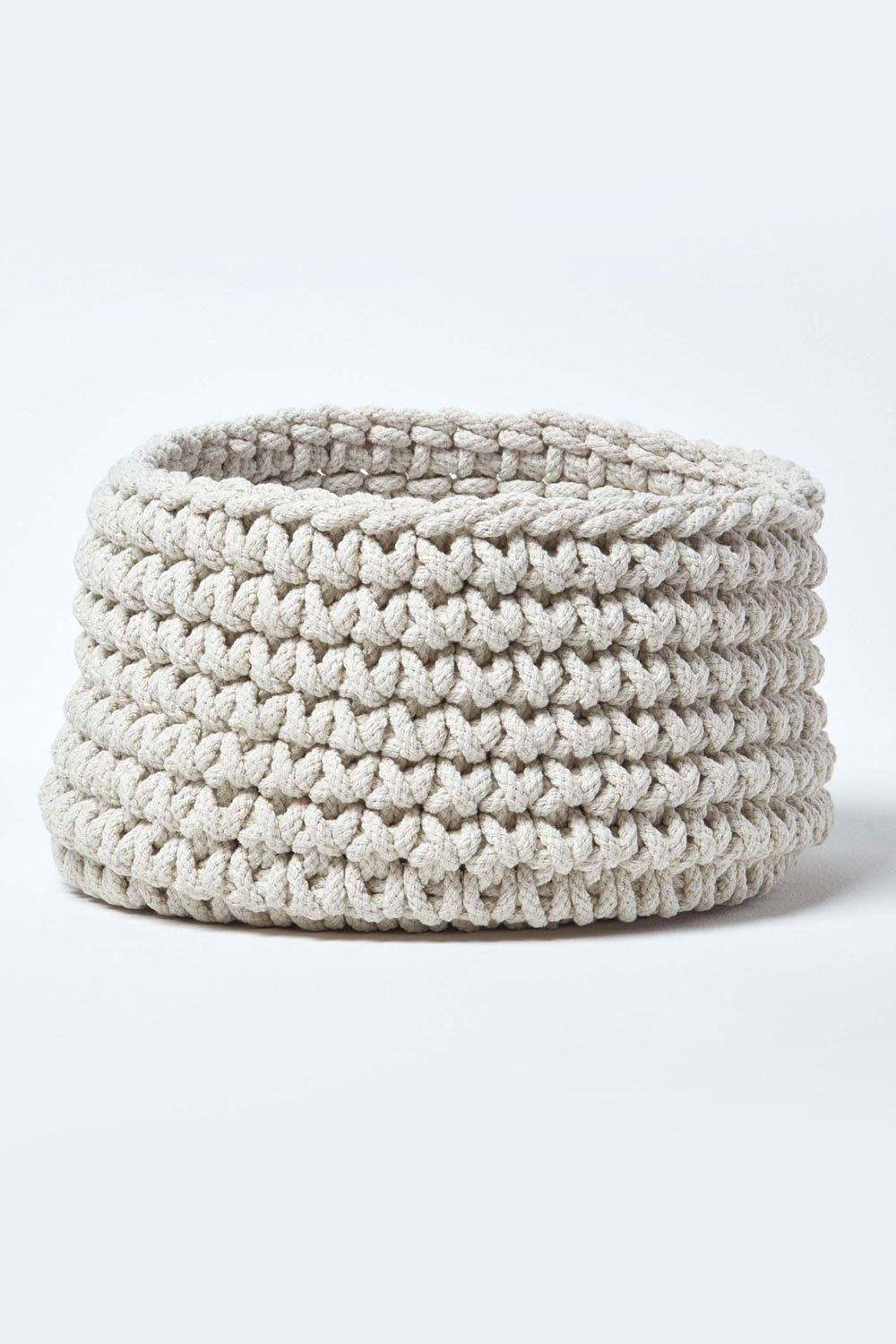 Homescapes Cotton Knitted Round Storage Basket, 37 x 21 cm|natural