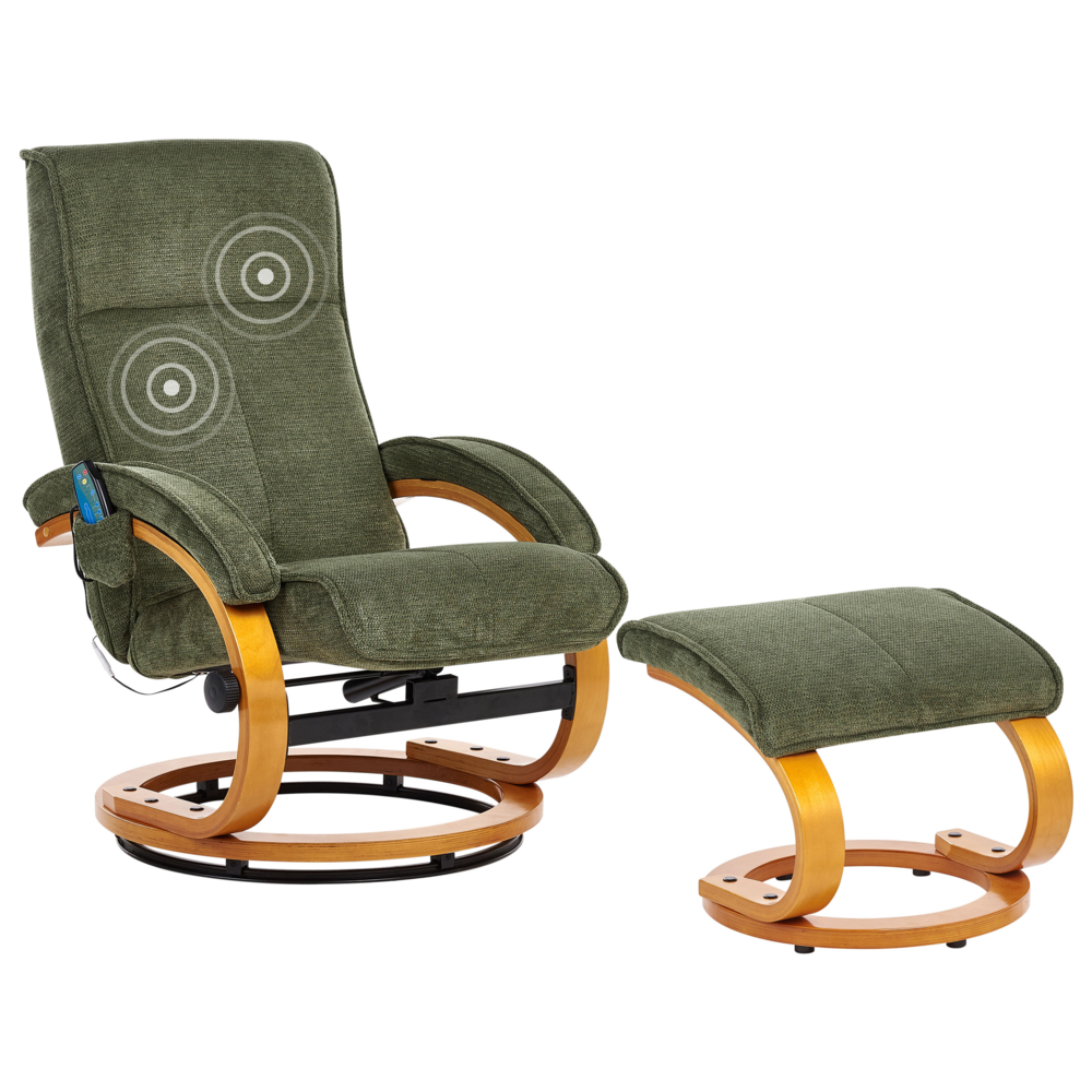 Beliani Massage Chair Hero With Footstool Fabric Green