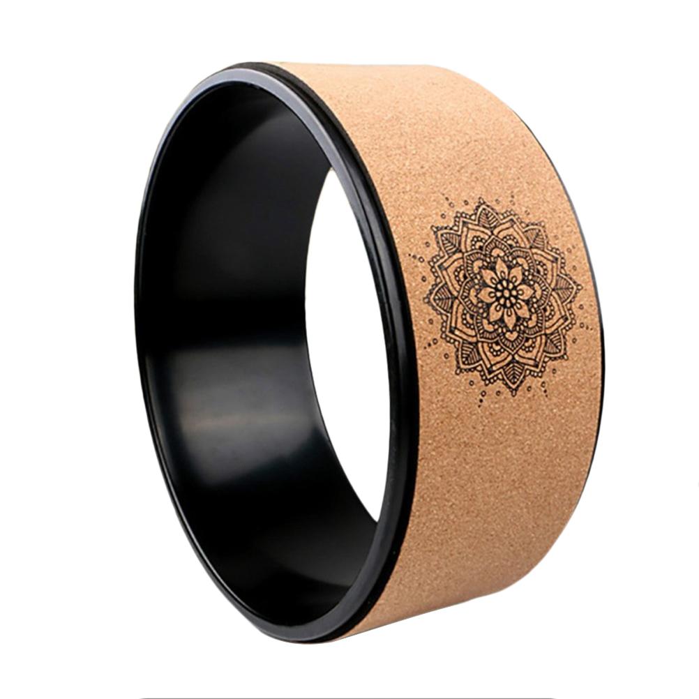 Neoglint Wood Yoga Wheel Pilates with Buddha Lotus Professional TPE Yoga Circles Gym Workout Back Training black