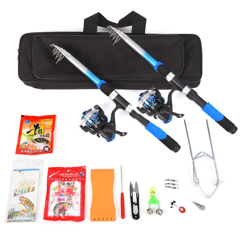 GoolRC Ultra Light Fishing Rod Reel Combo Full Kit with 2PCS 2.1m Telescopic Fishing Rods Spinning Reels Red and blue