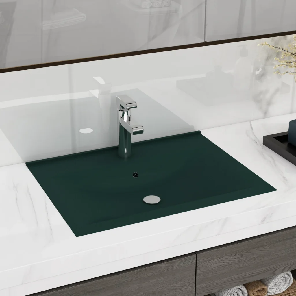 VidaXL Luxury Basin with Faucet Hole Matt Dark Green 60x46 cm Ceramic