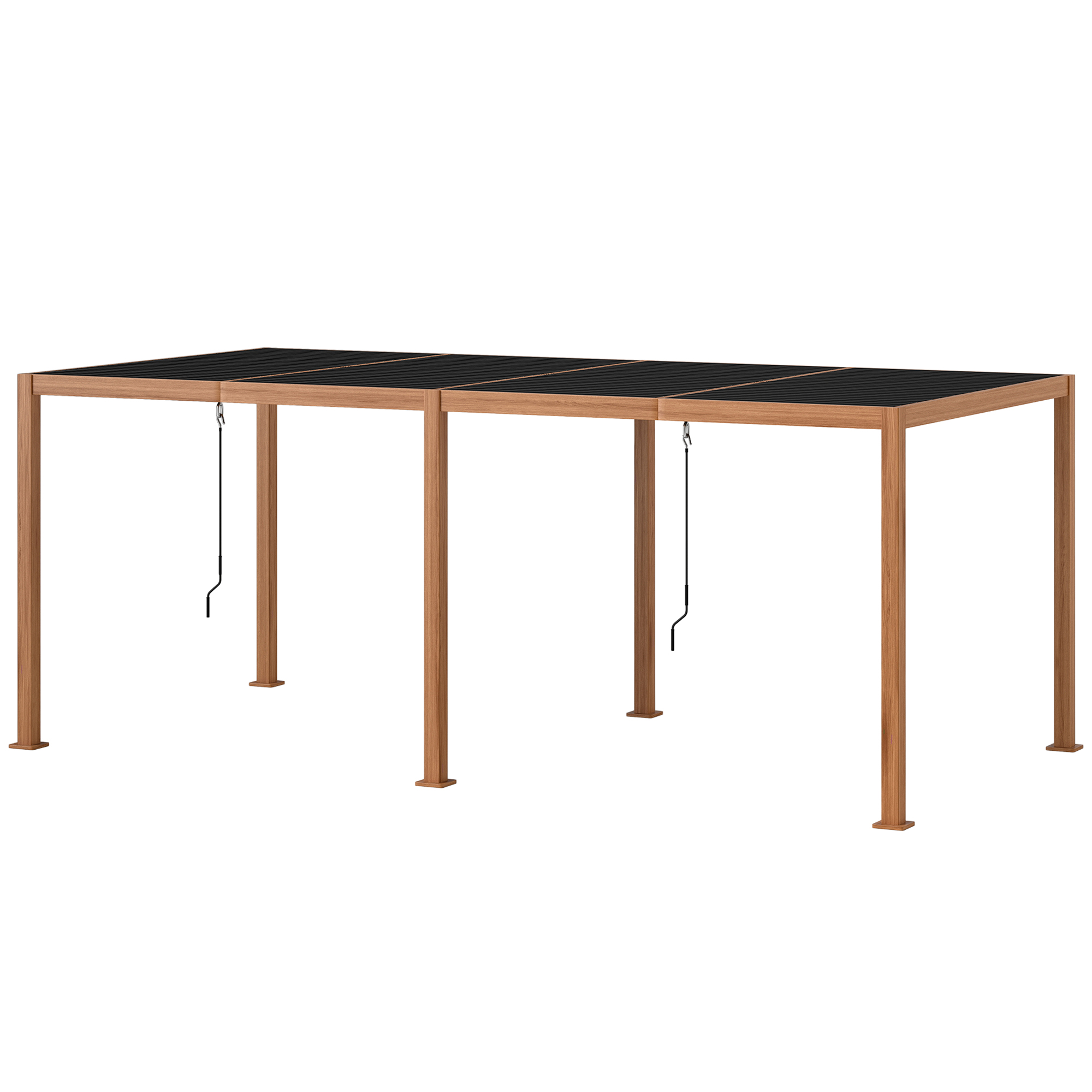 Outsunny Pergola 3 x 6 m pergola d'extérieur tonnelle avec persiennes manivelle toit réglable en aluminium crochets bois naturel