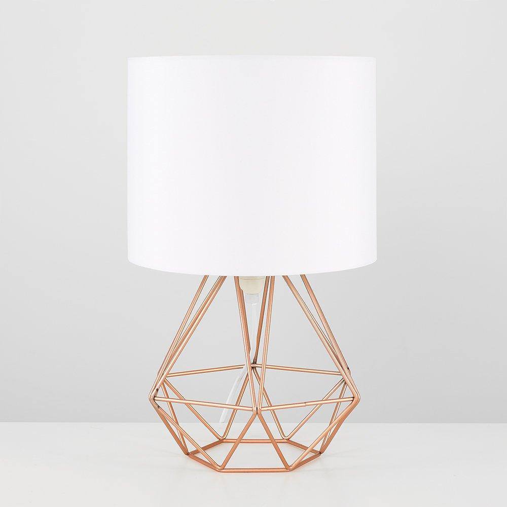 Value Lights Angus Copper Geometric Table Lamp With White Shade