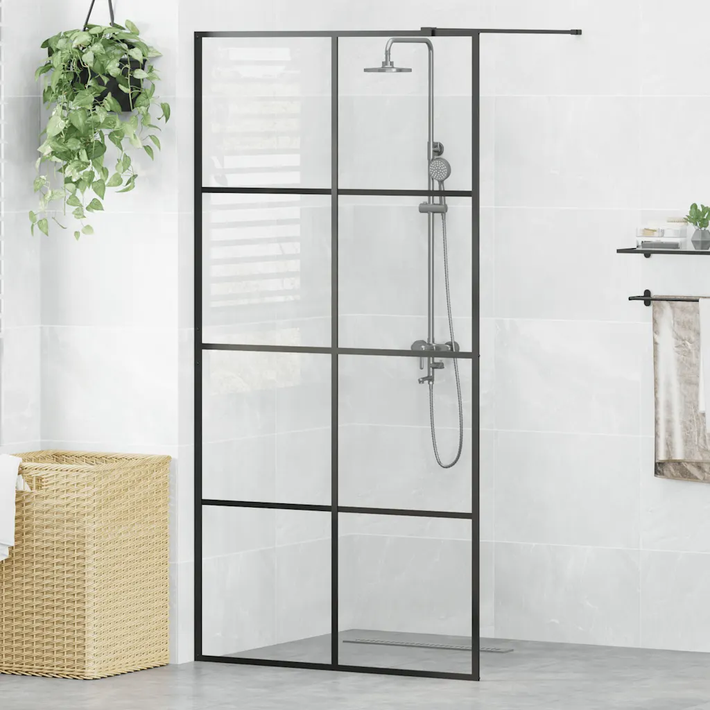VidaXL Walk-in Shower Wall with Clear ESG Glass 100x195 cm Black