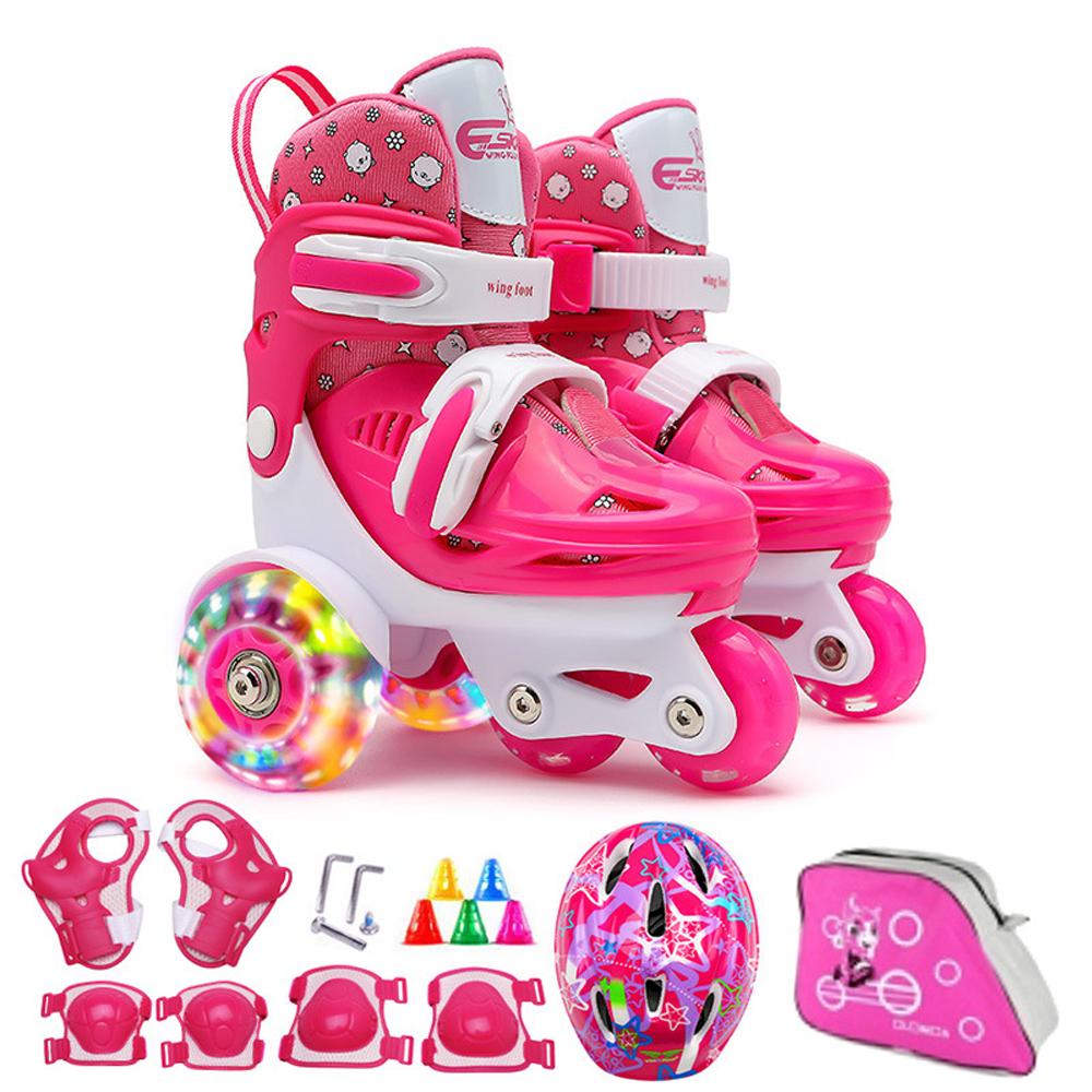 ZEBLAZE Flash Skating Shoes Kids Beginner Roller Skating Shoes Set Children Skates with Kneepad Elbow Pads L