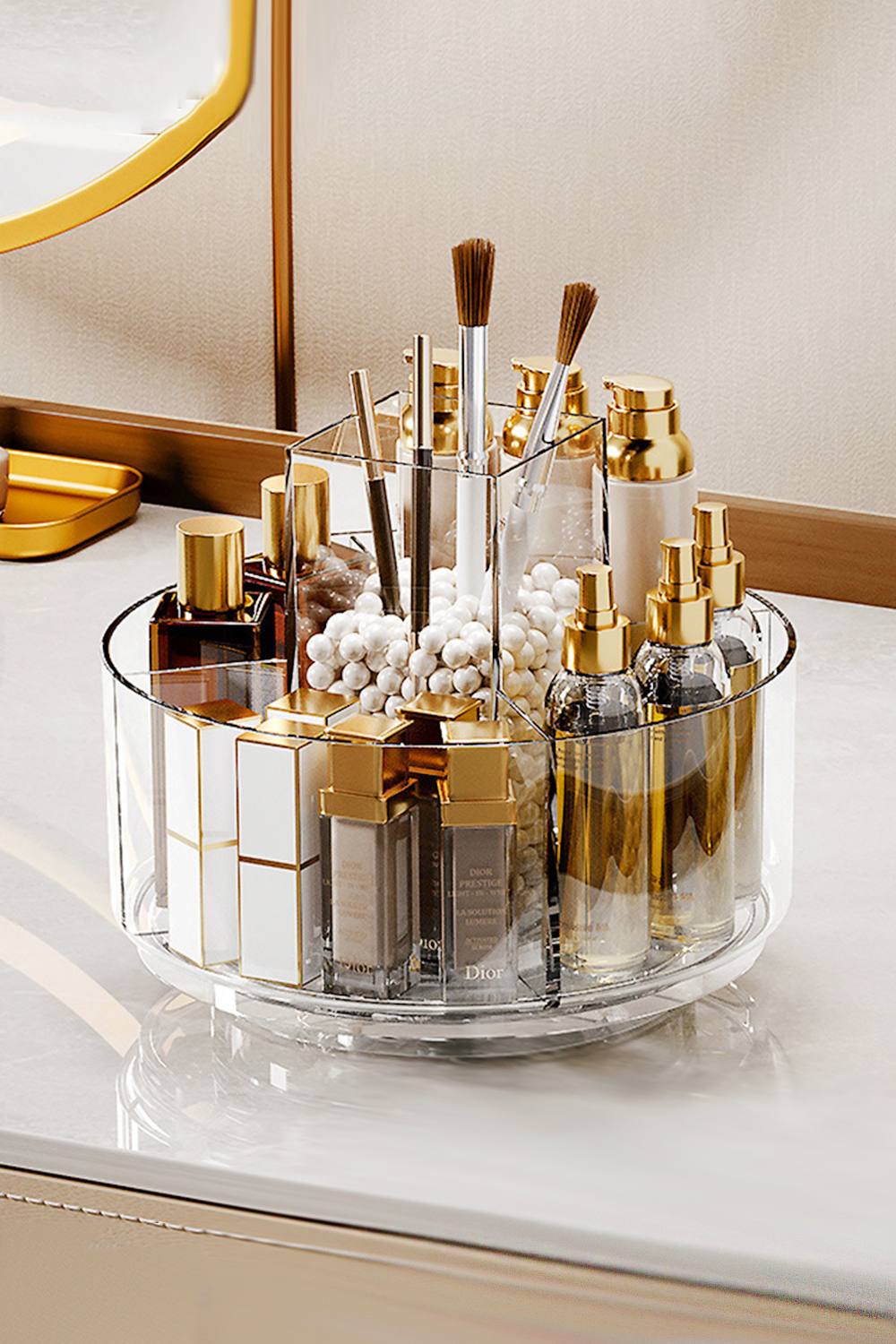 Living And Home Multi-Functional Clear Rotating Makeup Organizer